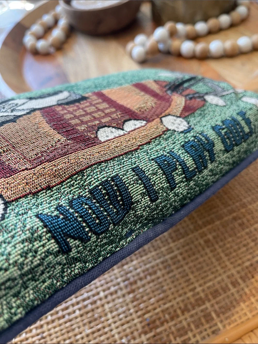 Vintage Tapestry Accent Pillow, Golf theme